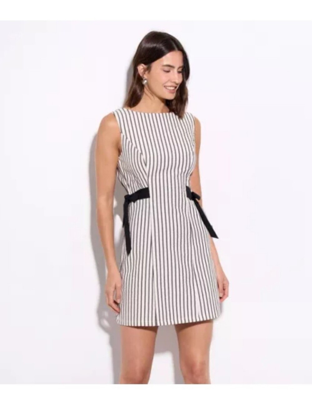 Women's Sleeveless Tie Mini Dress - Wild Fable™ White/Black Striped M